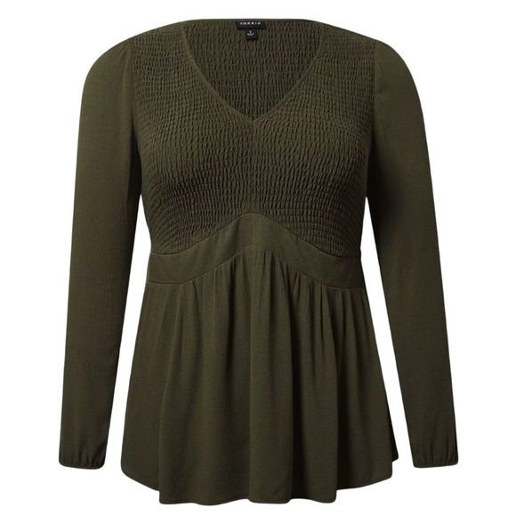 Torrid Fluttery Top Blouse Rayon Long Sleeve Shirred Smocked Empire Bust Waist - Picture 3 of 14